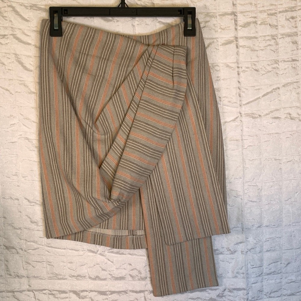 Pinko Elvira Skirt Beige Orange Striped Cotton Crepe IT 40 NEW